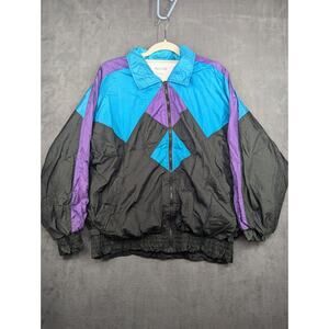 Marina Bay Womens Jacket Size L Black Purple Blue Colorblock Full Zip